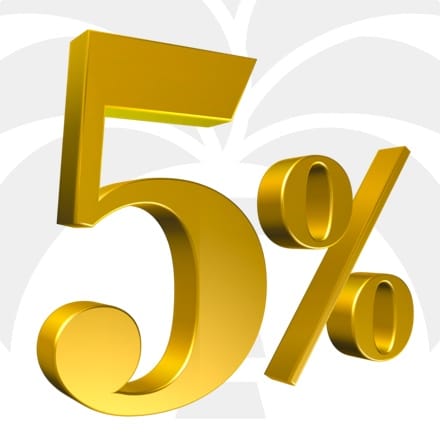 A white background with a watermark of the SFFCU, A Division of Guardians Credit Union logo. In the center, the shiny gold word: 5%.