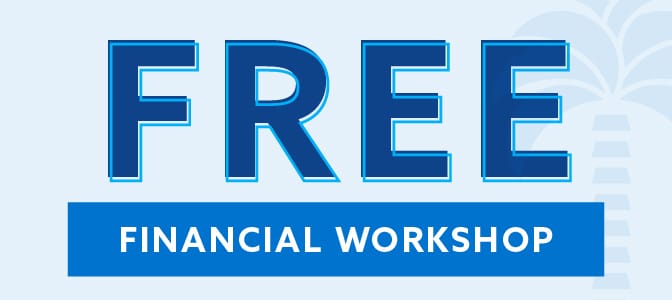 The words in stencil font: Free Financial Workshop