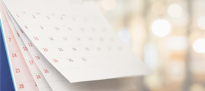 An up-close view of a calendar.